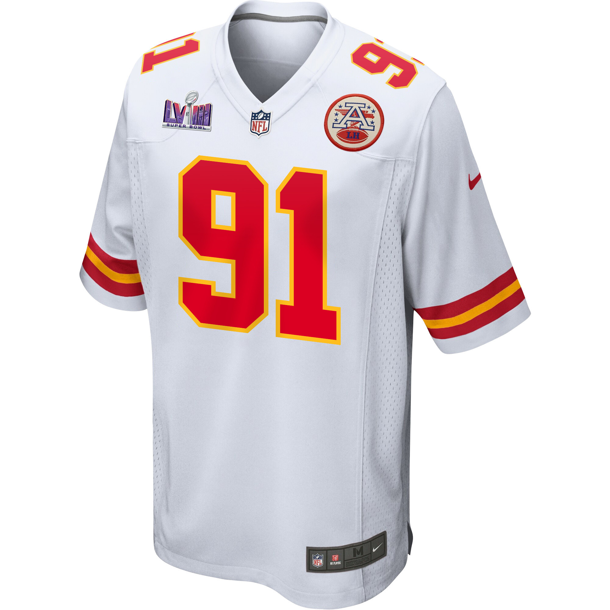 Alternative view of Derrick Nnadi 91 Kansas City Chiefs Super Bowl LVIII Patch Game Men Jersey - White JS3464 nicesnker
