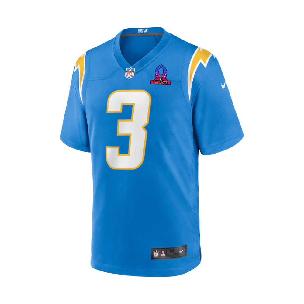 Alternative view of Derwin James Jr. 3 Los Angeles Chargers 2025 Pro Bowl Patch Game Men Jersey - Powder Blue JS1158 nicesnker