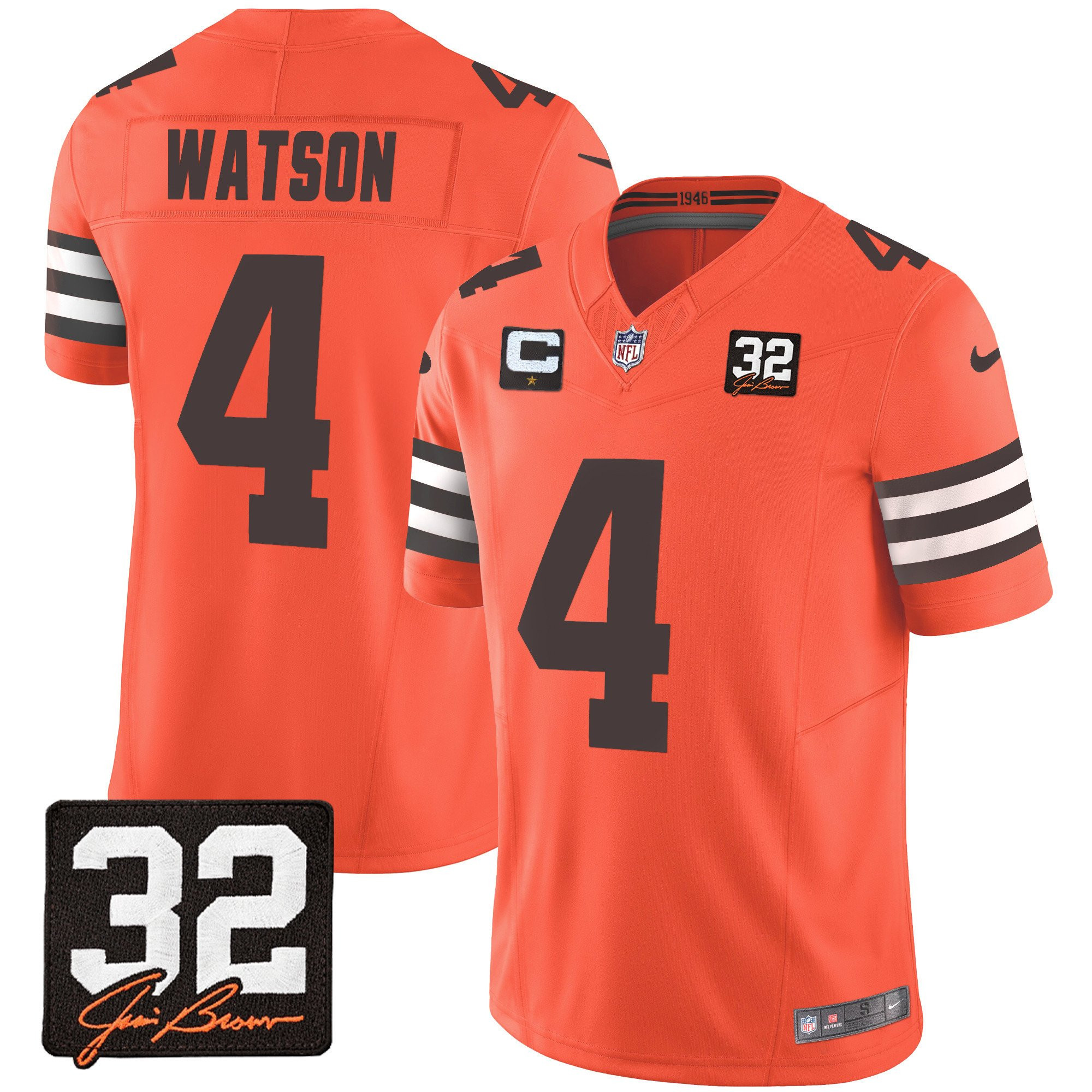 Deshaun Watson 4 Cleveland Browns Jim Brown Memorial Patch Game Men Jersey - Orange JS4667 nicesnker