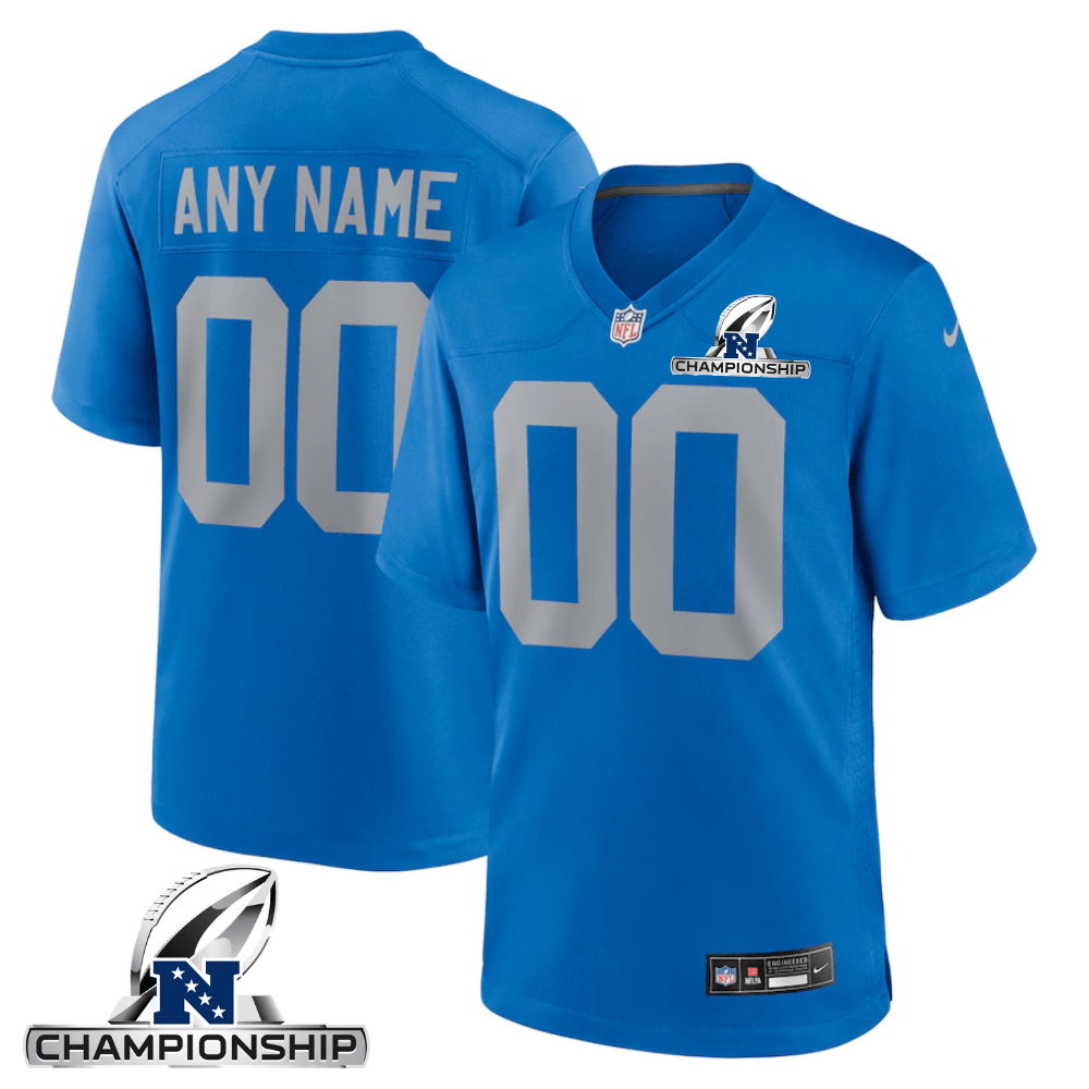 Detroit Lions NFC Championship Patch Alternate Game Men Custom Jersey - Blue JS3959 nicesnker