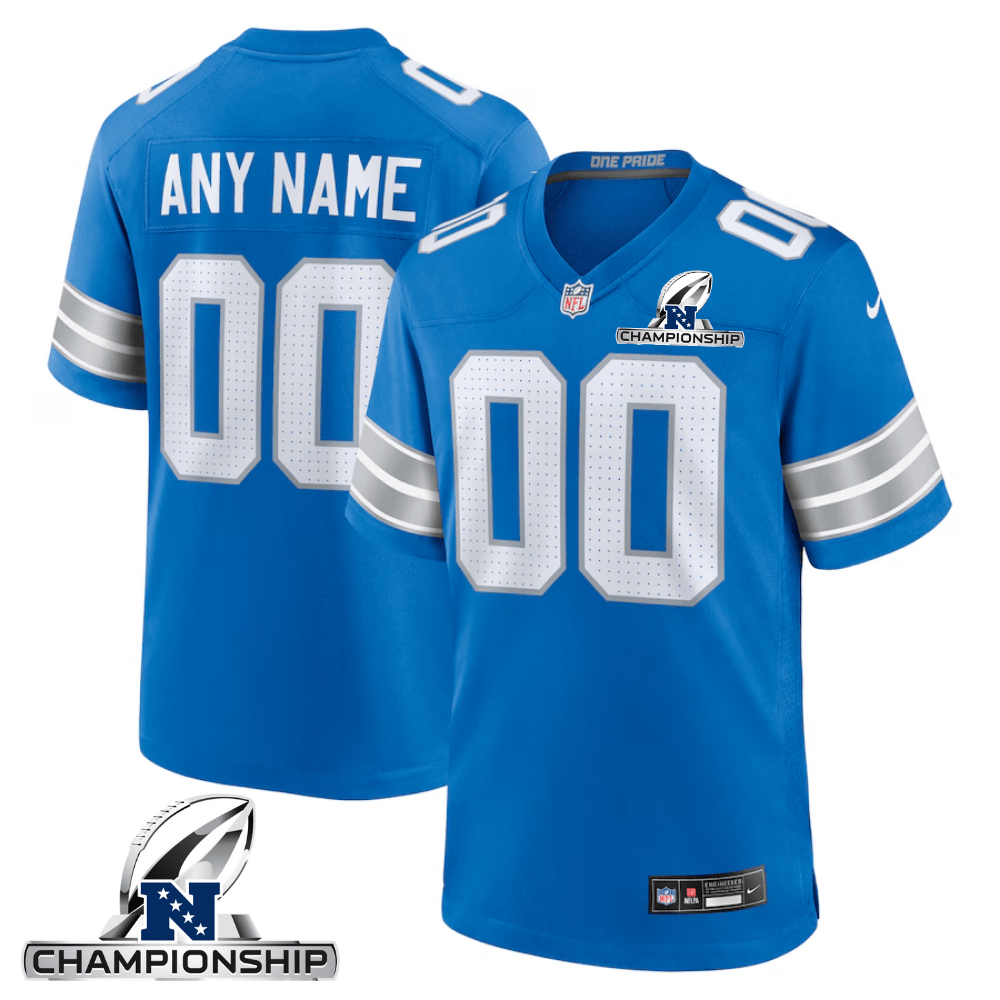 Detroit Lions NFC Championship Patch Game Men Custom Jersey - Blue JS2101 nicesnker