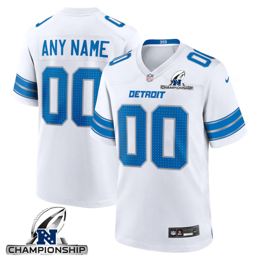 Detroit Lions NFC Championship Patch Game Men Custom Jersey - White JS1414 nicesnker