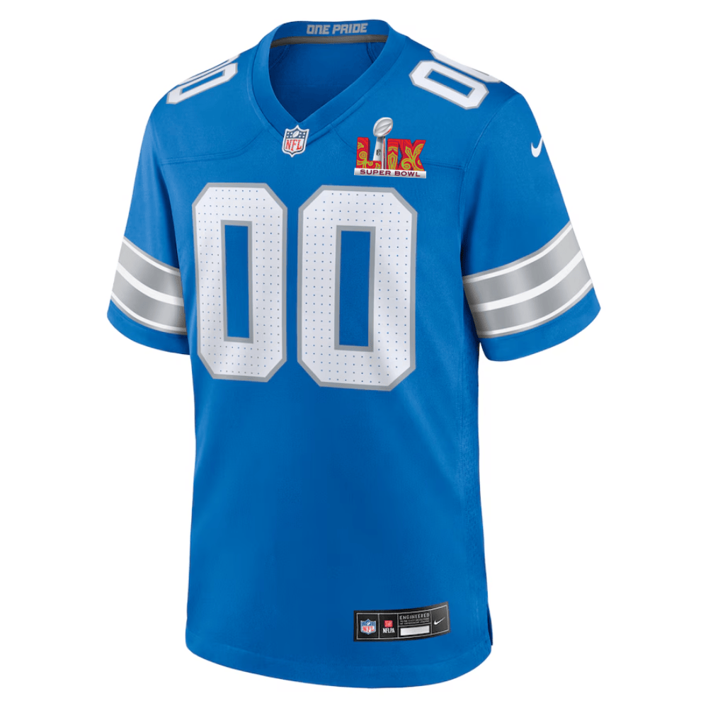 Alternative view of Detroit Lions Super Bowl LIX Patch Game Men Custom Jersey - Blue JS3352 nicesnker