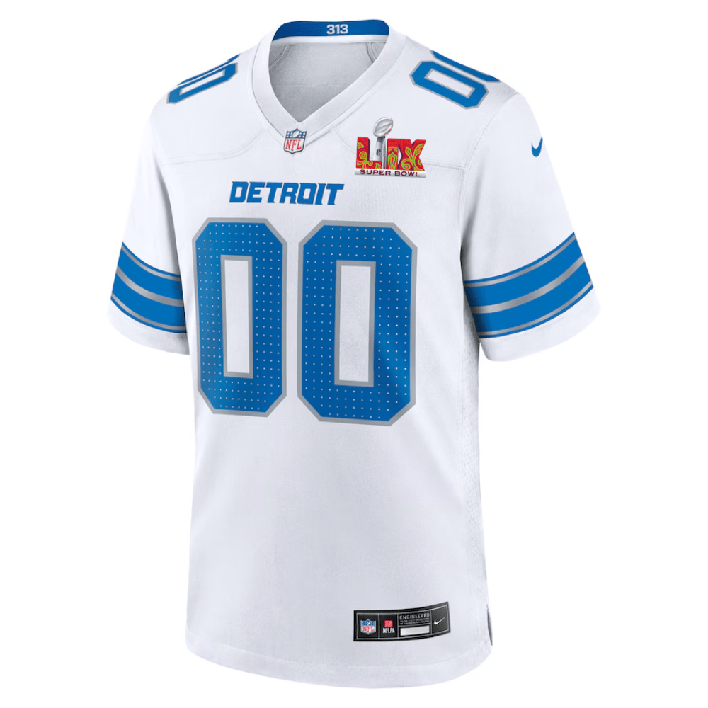 Alternative view of Detroit Lions Super Bowl LIX Patch Game Men Custom Jersey - White JS5679 nicesnker