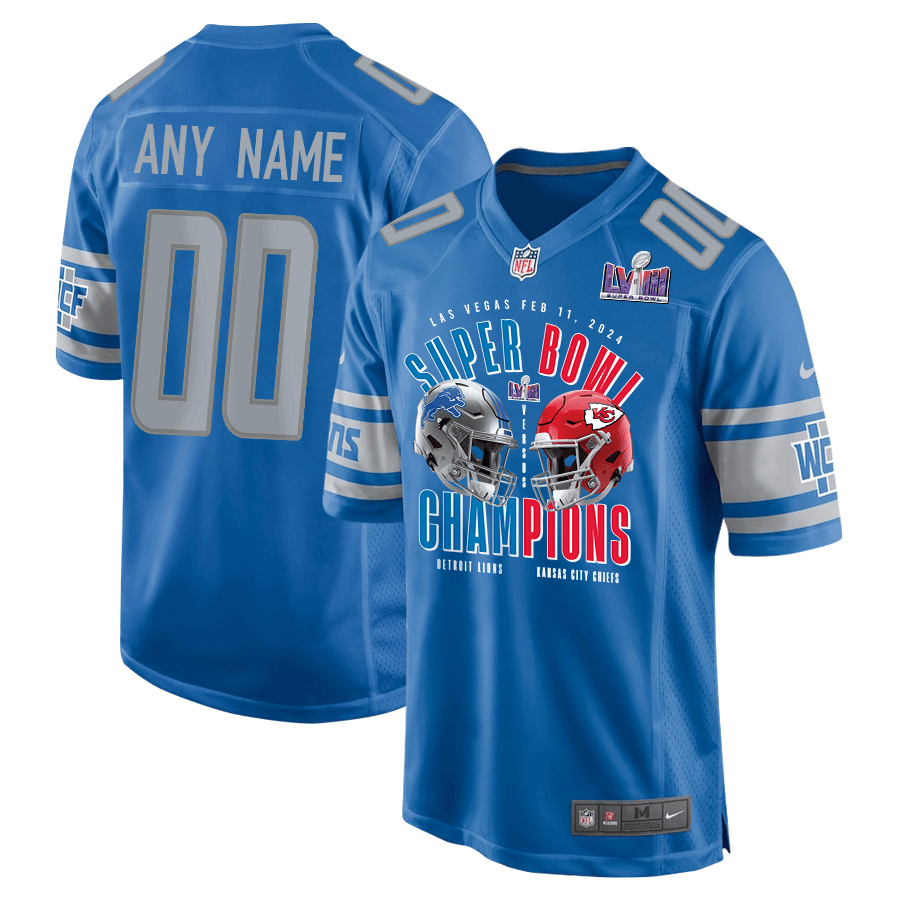 Detroit Lions vs. Kansas City Chiefs Super Bowl LVIII Matchup Game Custom Men Jersey - Blue JS8041 nicesnker