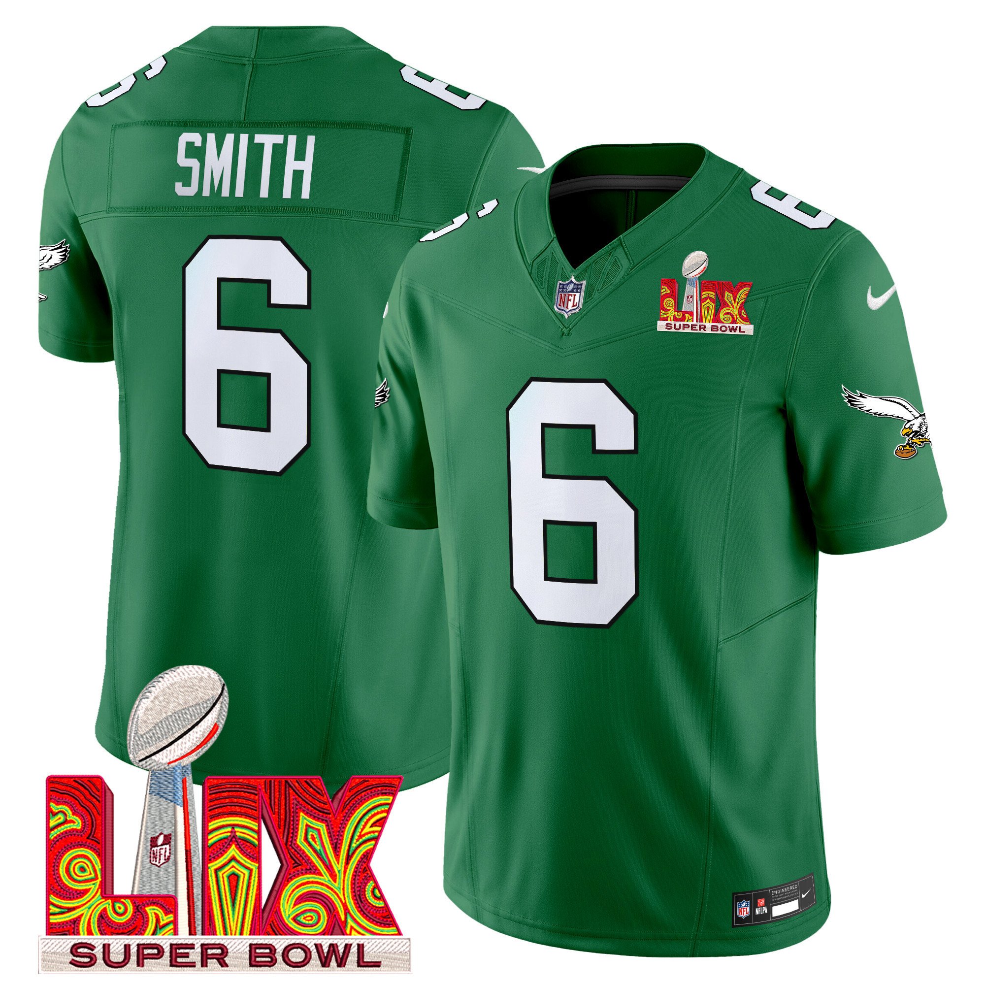 DeVonta Smith 6 Philadelphia Eagles Kelly Green Super Bowl Champions LIX Patch Vapor Limited Jersey - Kelly Green JS7261 nicesnker
