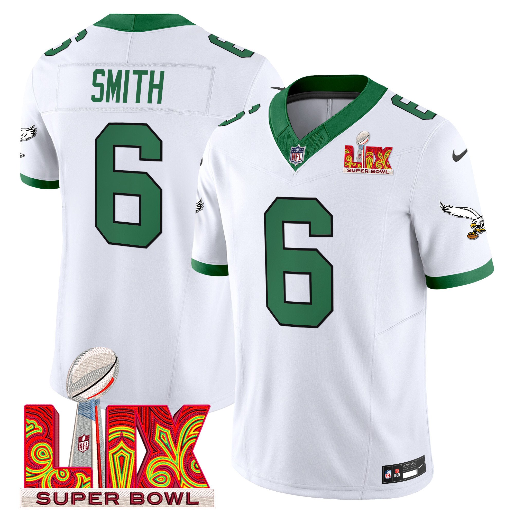 DeVonta Smith 6 Philadelphia Eagles Kelly Green Super Bowl Champions LIX Patch Vapor Limited Jersey - White JS1180 nicesnker