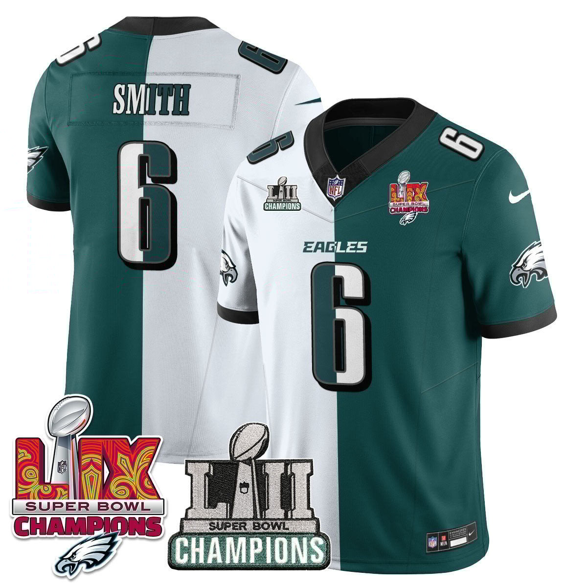 DeVonta Smith 6 Philadelphia Eagles LII-LIX Super Bowl Champions Vapor Limited Jersey - Split JS5406 nicesnker