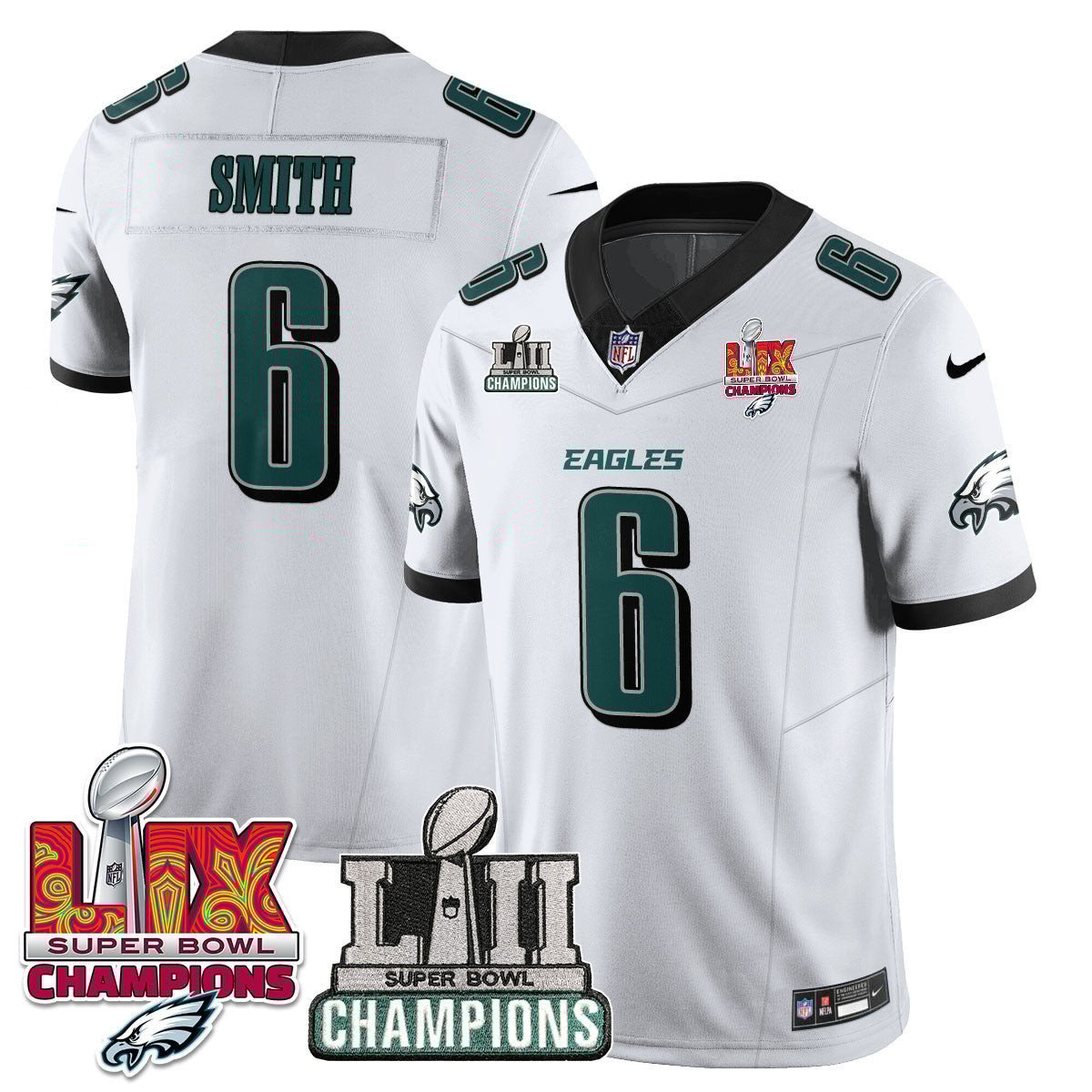 DeVonta Smith 6 Philadelphia Eagles LII-LIX Super Bowl Champions Vapor Limited Jersey - White JS8978 nicesnker