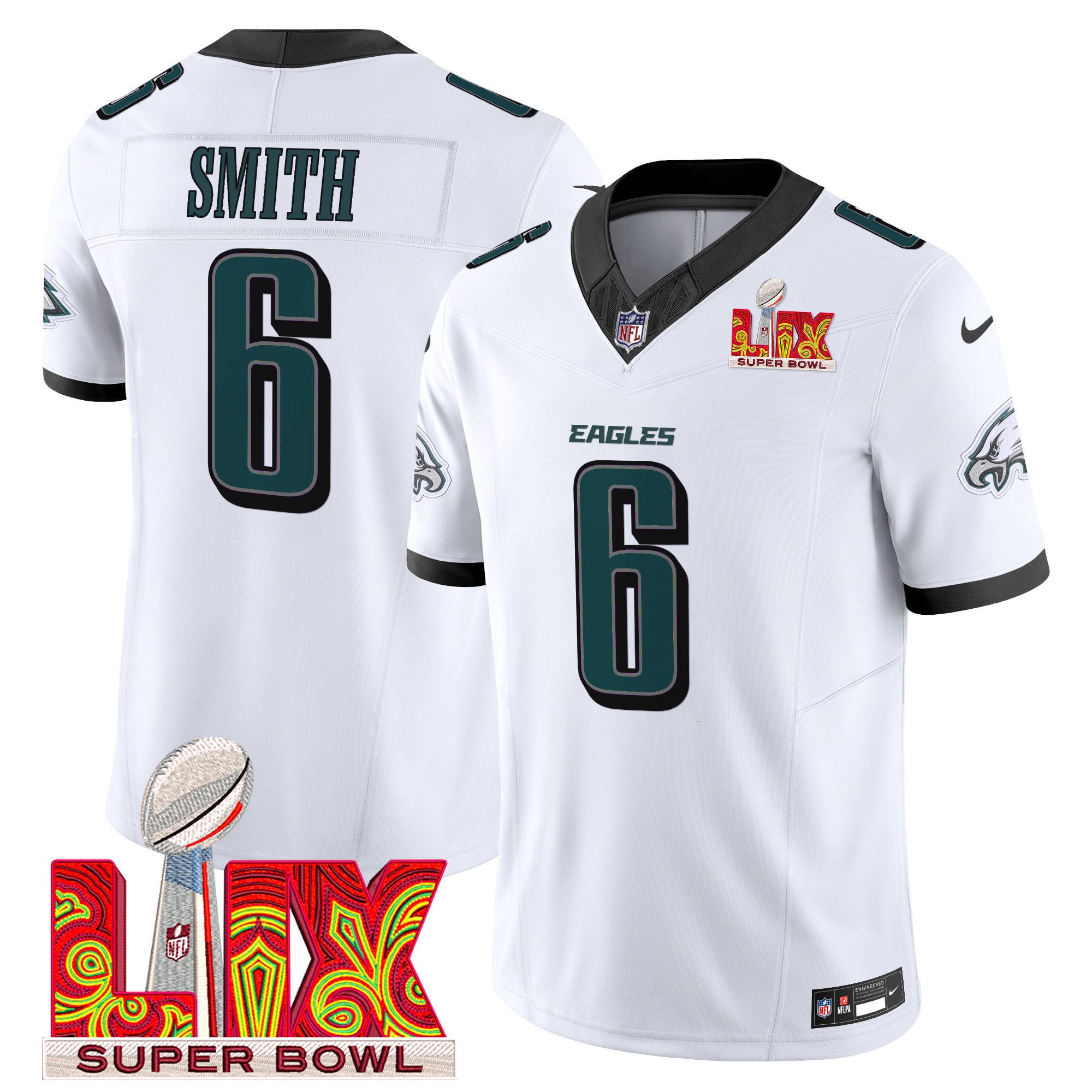 DeVonta Smith 6 Philadelphia Eagles Super Bowl Champions LIX Patch Vapor Limited Jersey - White JS3332 nicesnker