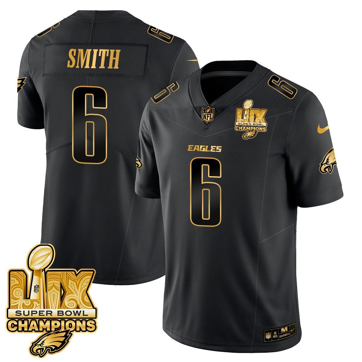DeVonta Smith 6 Philadelphia Eagles Super Bowl LIX Champions Gold Vapor Limited Jersey - Black Gold JS2583 nicesnker