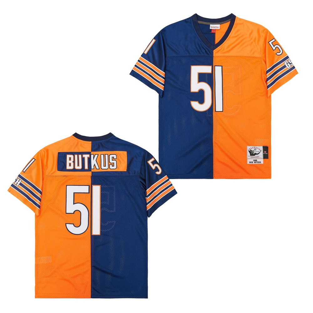 Alternative view of Dick Butkus 51 Chicago Bears Two-Toned Retro Throwback Men Jersey - Orange/Navy JS4780 nicesnker
