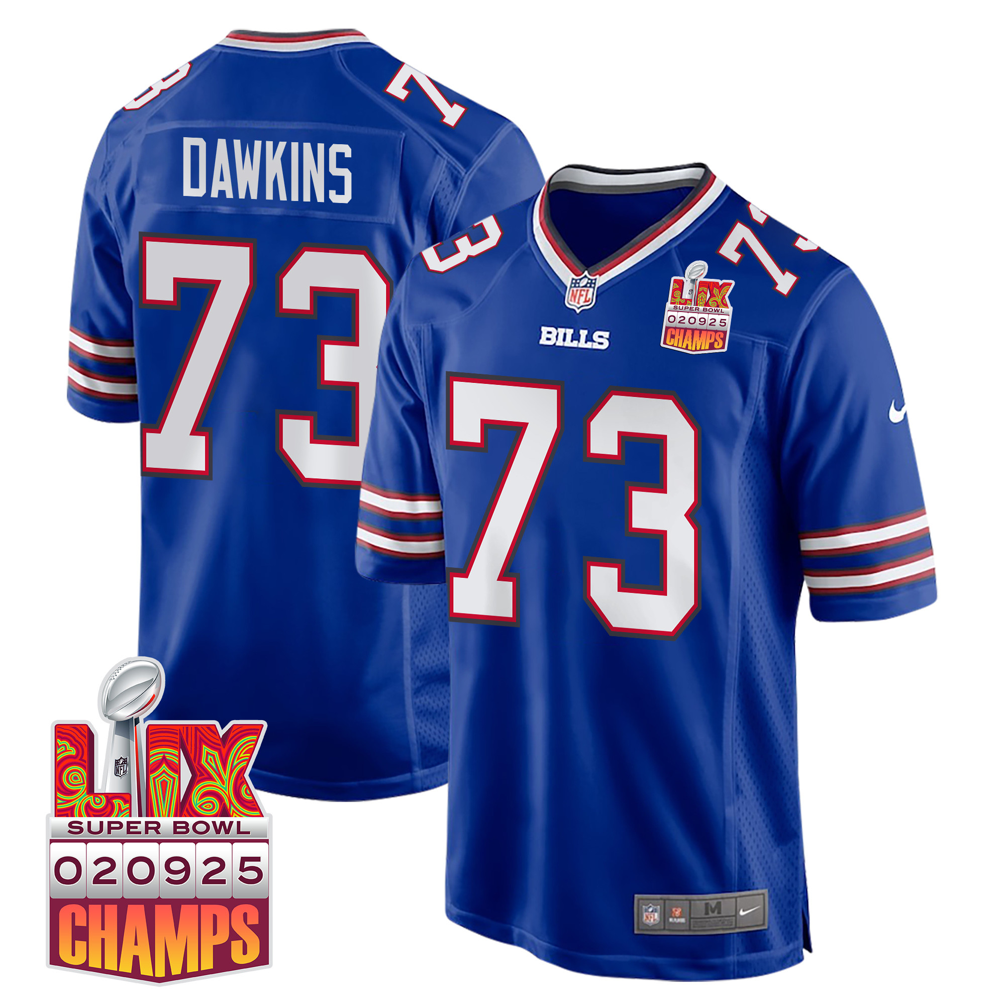 Dion Dawkins 73 Buffalo Bills Super Bowl LIX Champions Patch Game Men Jersey - Royal JS3631 nicesnker