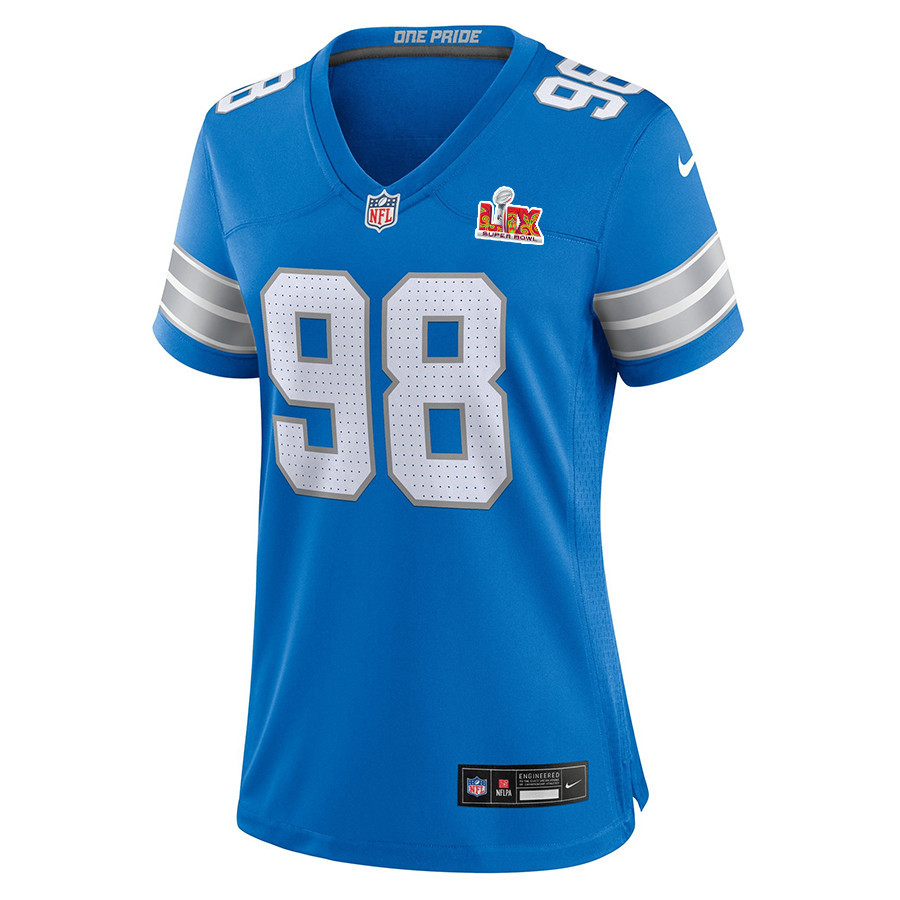 Alternative view of DJ Reader #98 Detroit Lions Super Bowl LIX Women's Jersey - Blue JS5531 nicesnker