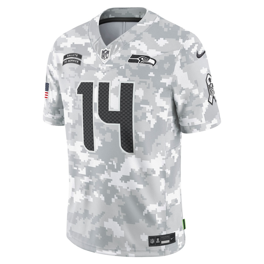 Alternative view of DK Metcalf 14 Seattle Seahawks 2024 Salute to Service Limited Men Jersey - Arctic Camo JS4307 nicesnker
