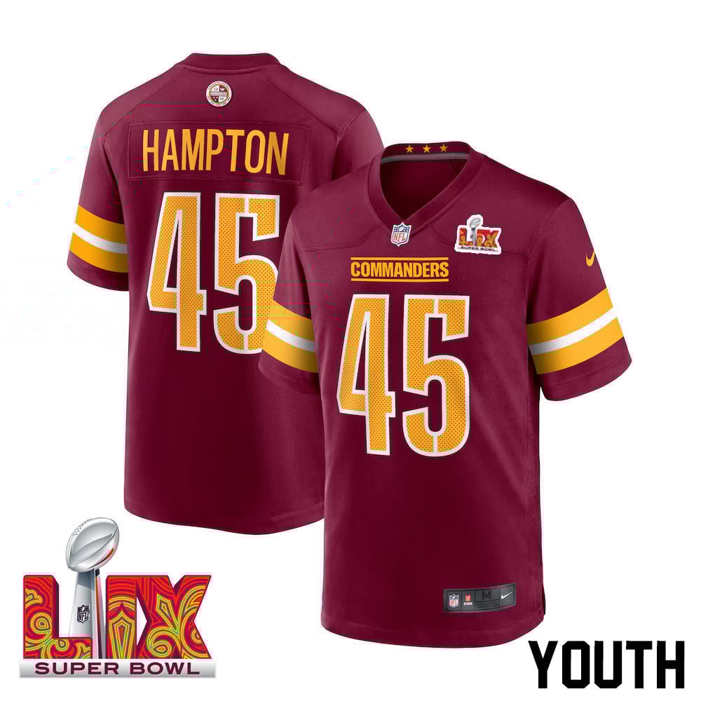Dominique Hampton #45 Washington Commanders Super Bowl LIX Youth Jersey - Burgundy JS8928 nicesnker