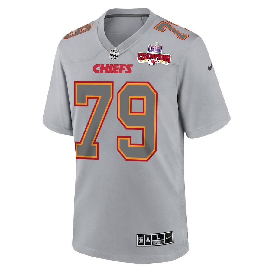 Alternative view of Donovan Smith 79 Kansas City Chiefs Super Bowl LVIII Champions 4 Stars Patch Atmosphere Fashion Game Men Jersey - Gray JS5629 nicesnker