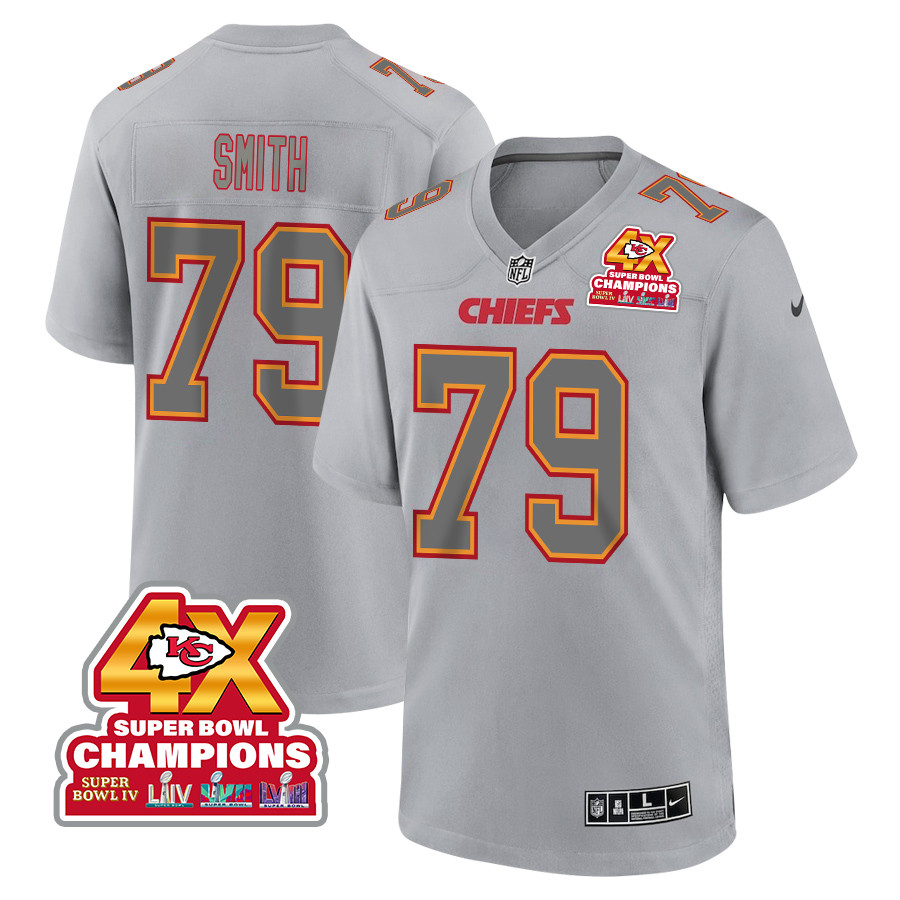 Donovan Smith 79 Kansas City Chiefs Super Bowl LVIII Champions 4X Atmosphere Fashion Game Men Jersey - Gray JS7205 nicesnker