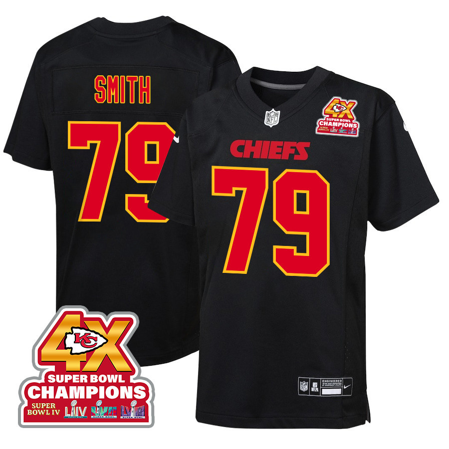 Donovan Smith 79 Kansas City Chiefs Super Bowl LVIII Champions 4X Fashion Game YOUTH Jersey - Carbon Black JS4110 nicesnker