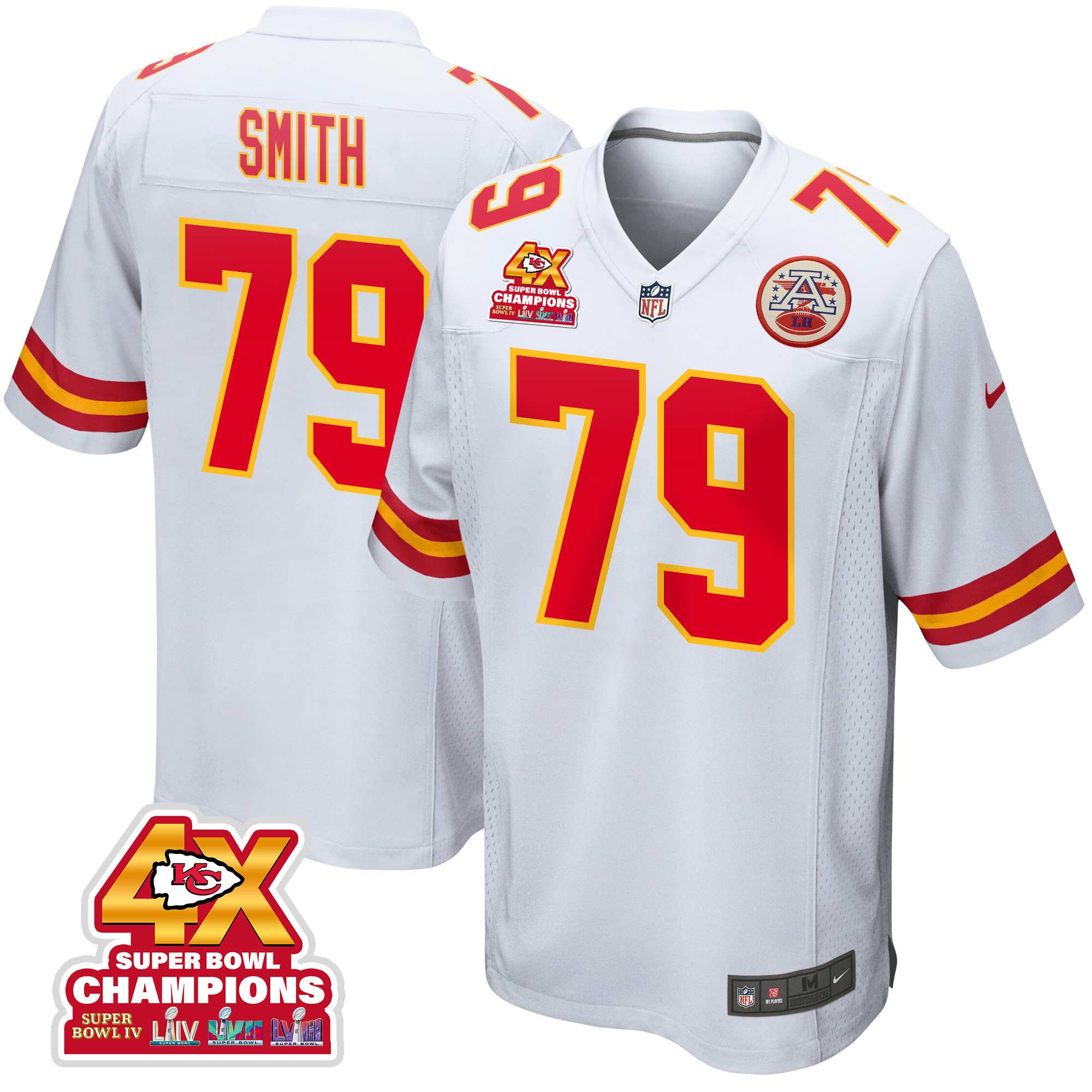 Donovan Smith 79 Kansas City Chiefs Super Bowl LVIII Champions 4X Game Men Jersey - White JS6219 nicesnker