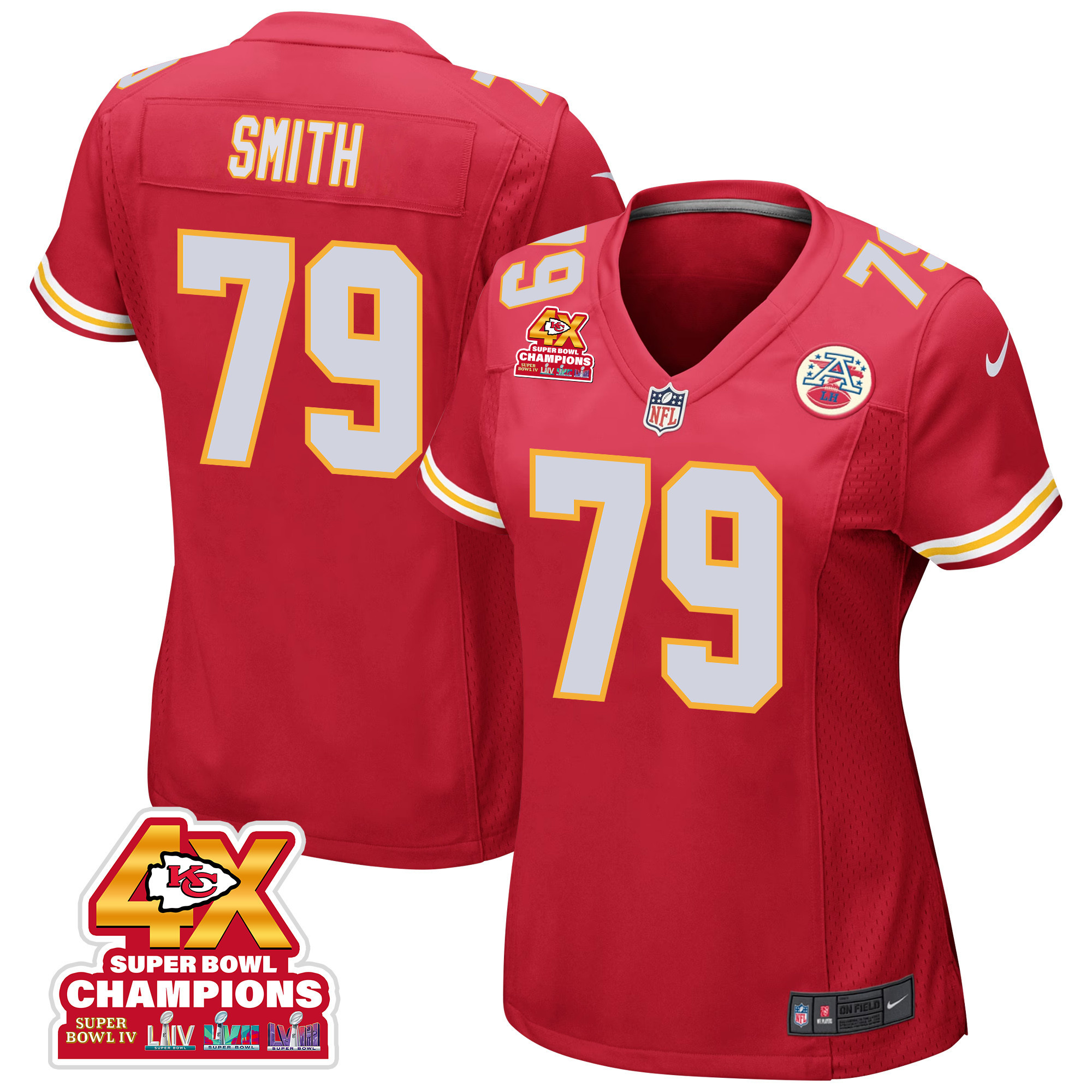 Donovan Smith 79 Kansas City Chiefs Super Bowl LVIII Champions 4X Game Women Jersey - Red JS5758 nicesnker
