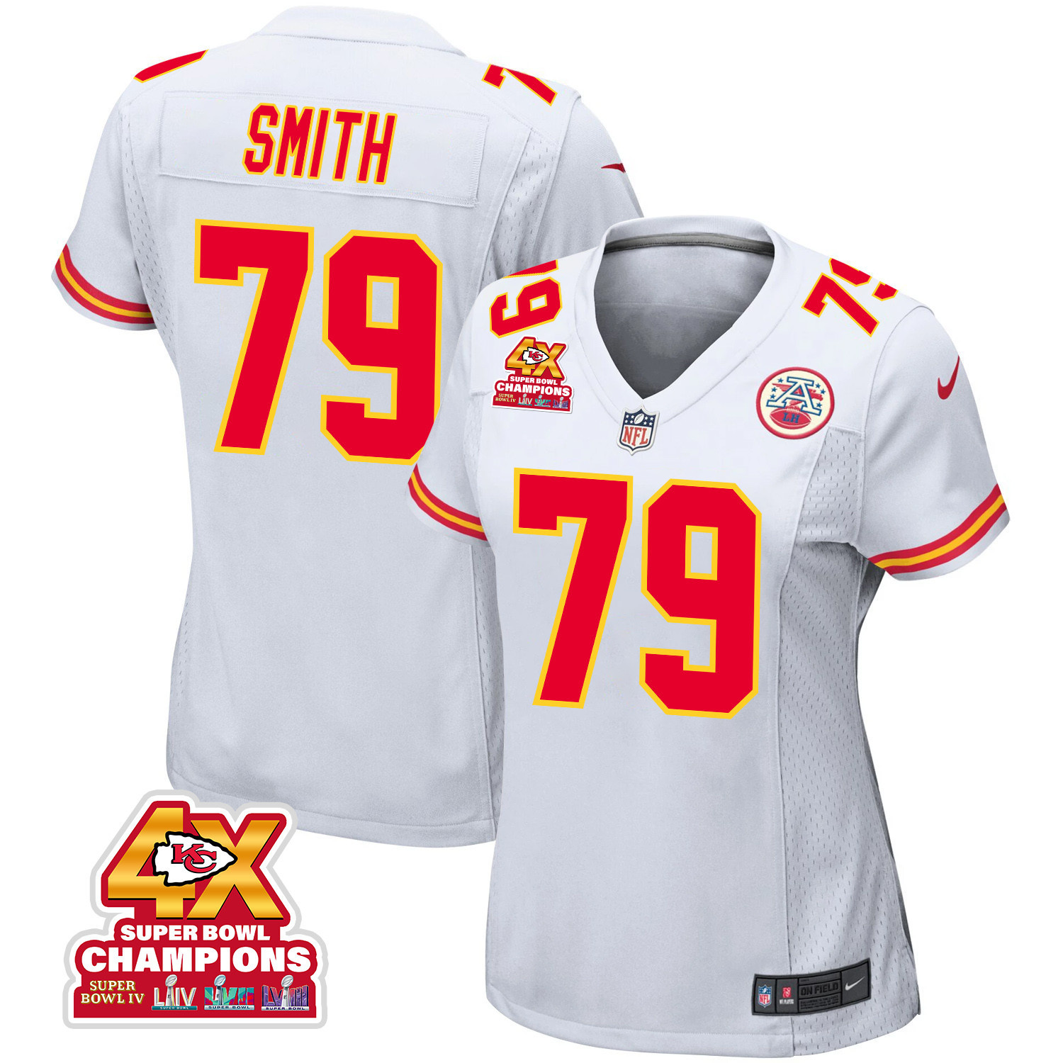 Donovan Smith 79 Kansas City Chiefs Super Bowl LVIII Champions 4X Game Women Jersey - White JS7295 nicesnker