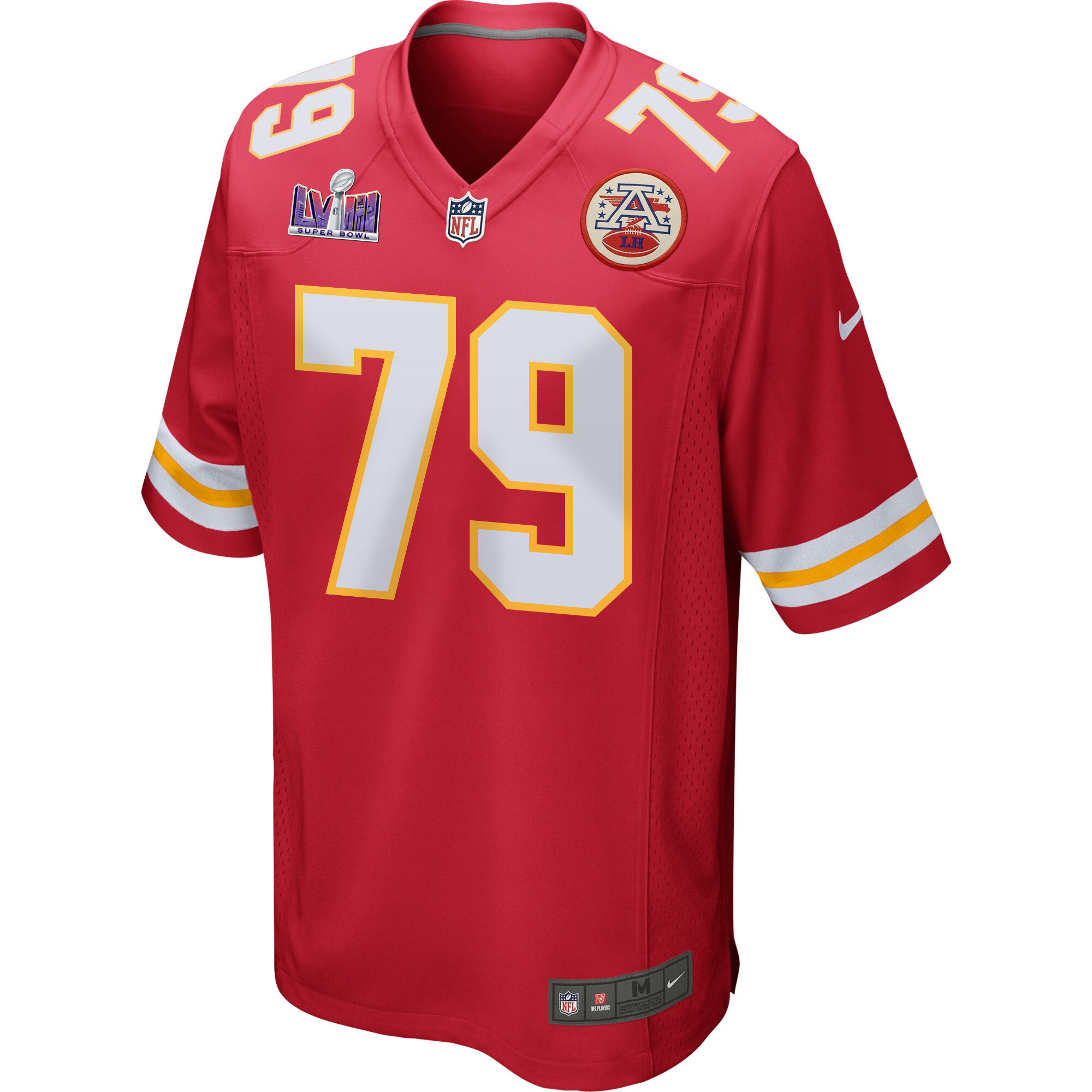 Alternative view of Donovan Smith 79 Kansas City Chiefs Super Bowl LVIII Patch Game Men Jersey - Red JS7181 nicesnker