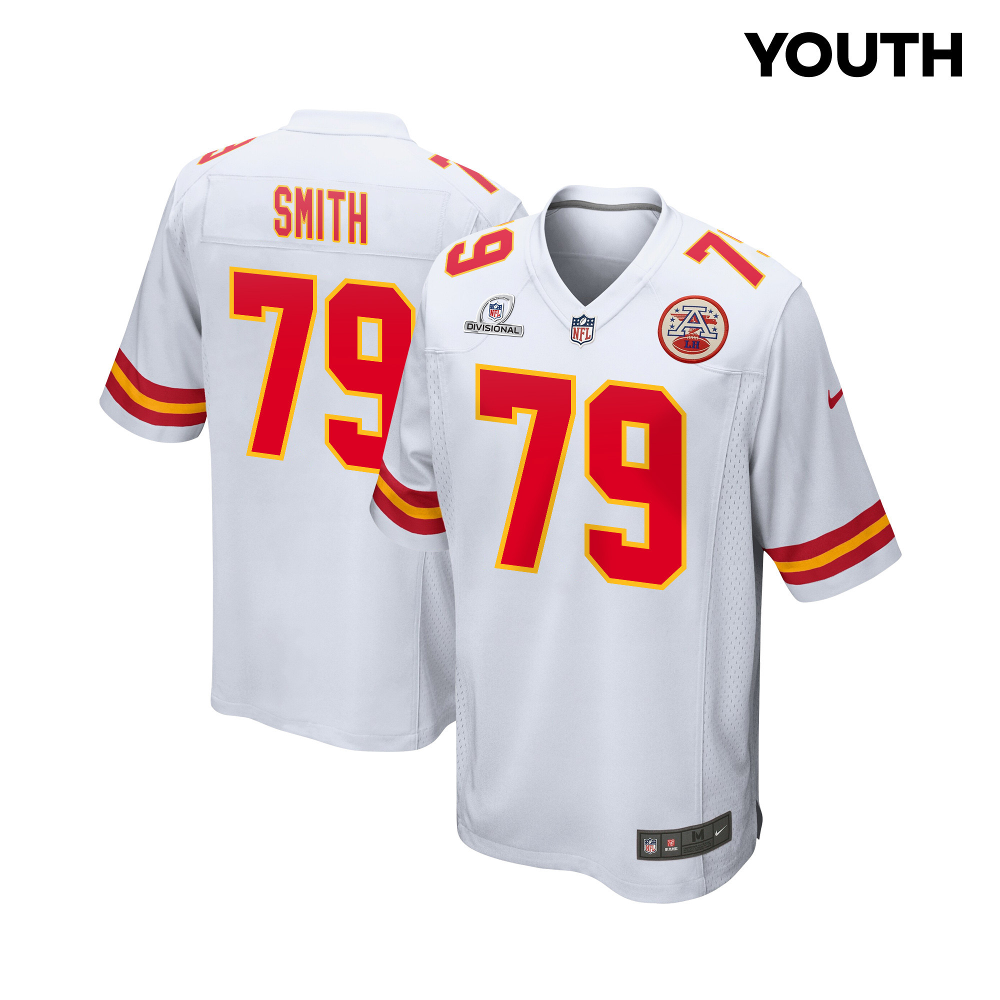 Donovan Smith 79 Kansas City Chiefs Super Bowl LVIII Patch Game YOUTH Jersey - White JS5189 nicesnker