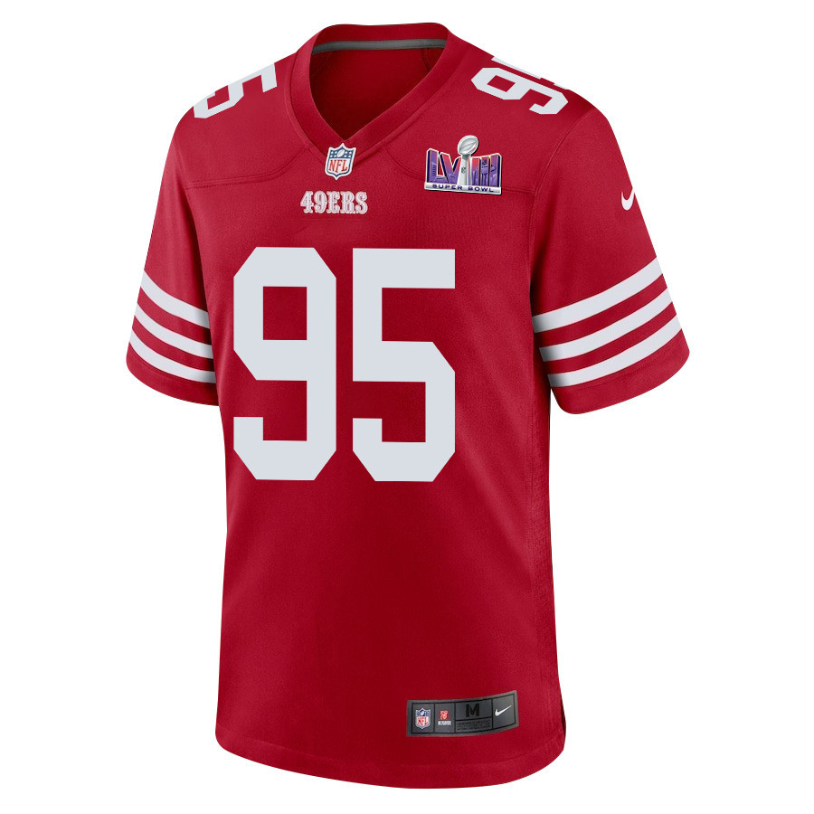 Alternative view of Drake Jackson 95 San Francisco 49ers Super Bowl LVIII Patch Game Men Jersey - Scarlet JS4575 nicesnker
