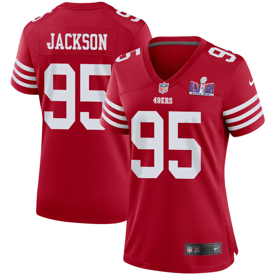 Drake Jackson 95 San Francisco 49ers Super Bowl LVIII Patch Game Women Jersey - Scarlet JS9947 nicesnker