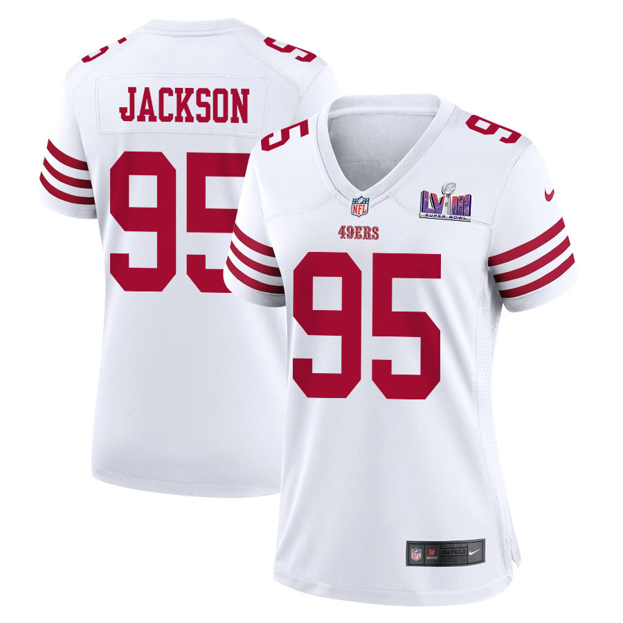 Drake Jackson 95 San Francisco 49ers Super Bowl LVIII Patch Game Women Jersey - White JS6768 nicesnker