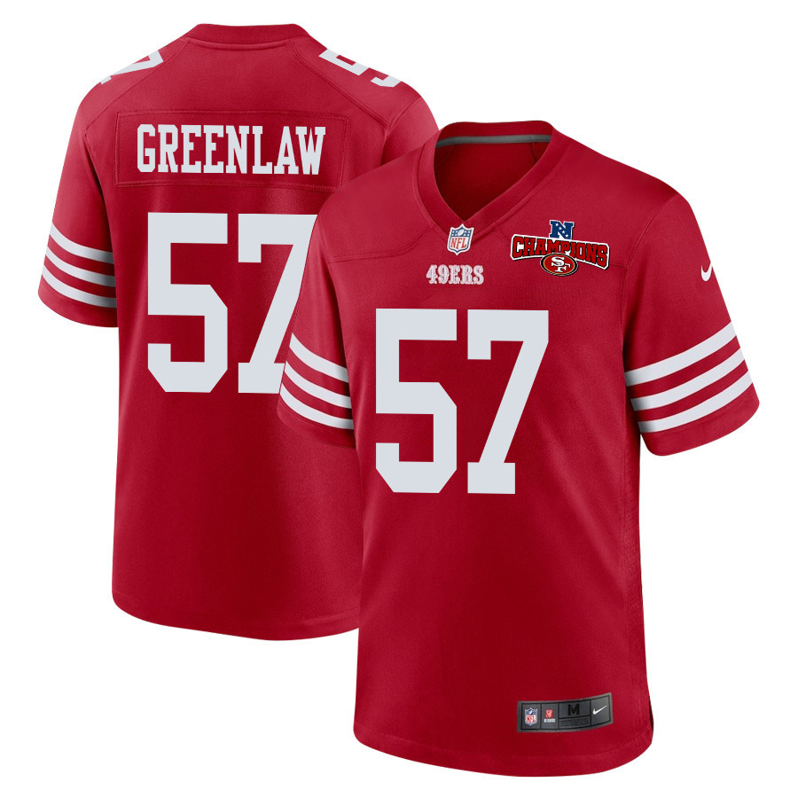 Dre Greenlaw 57 San Francisco 49ers NFC Champions Patch Game Men Jersey - Scarlet JS7929 nicesnker