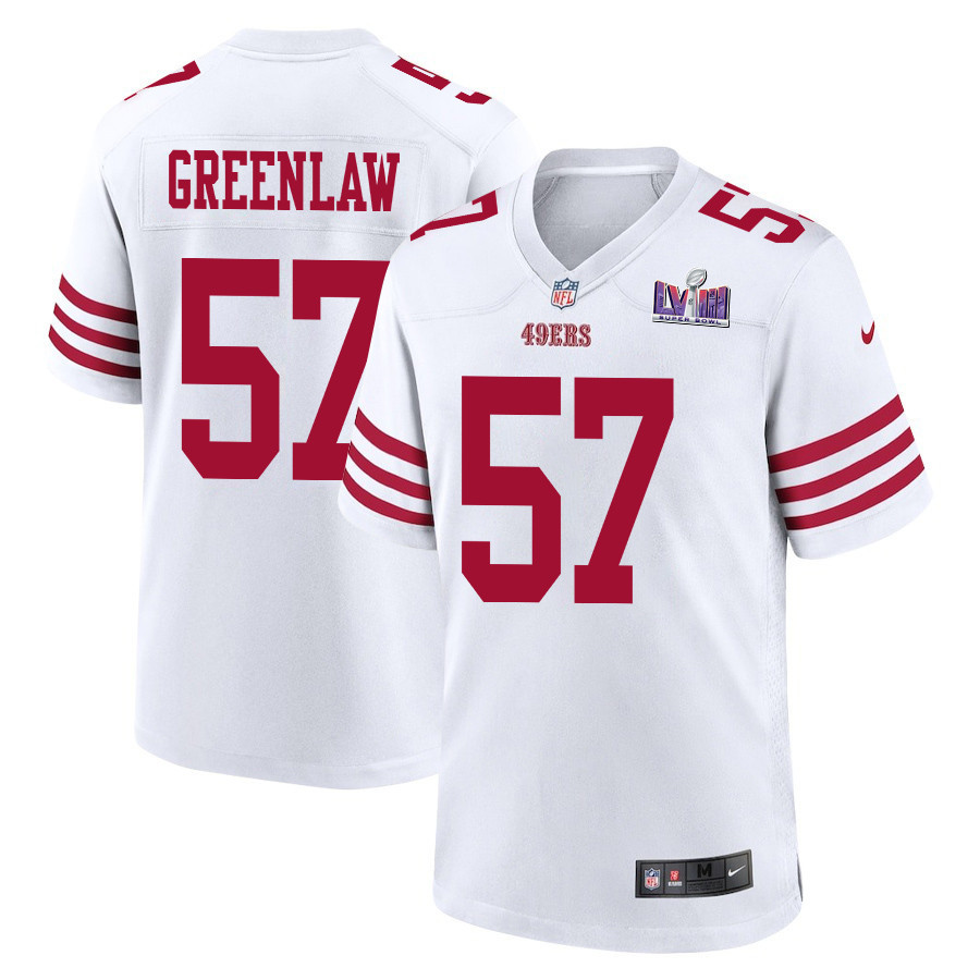 Dre Greenlaw 57 San Francisco 49ers Super Bowl LVIII Patch Game Men Jersey - White JS8125 nicesnker