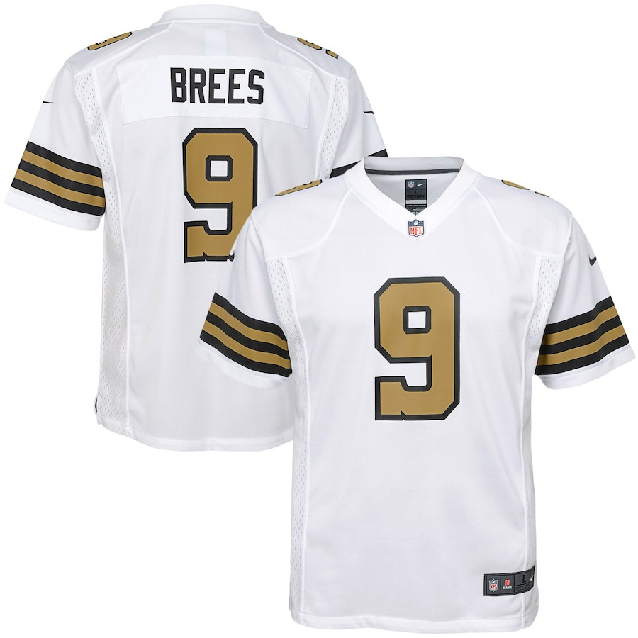 Drew Brees 9 New Orleans Saints YOUTH Color Rush Game Jersey - White JS2710 nicesnker