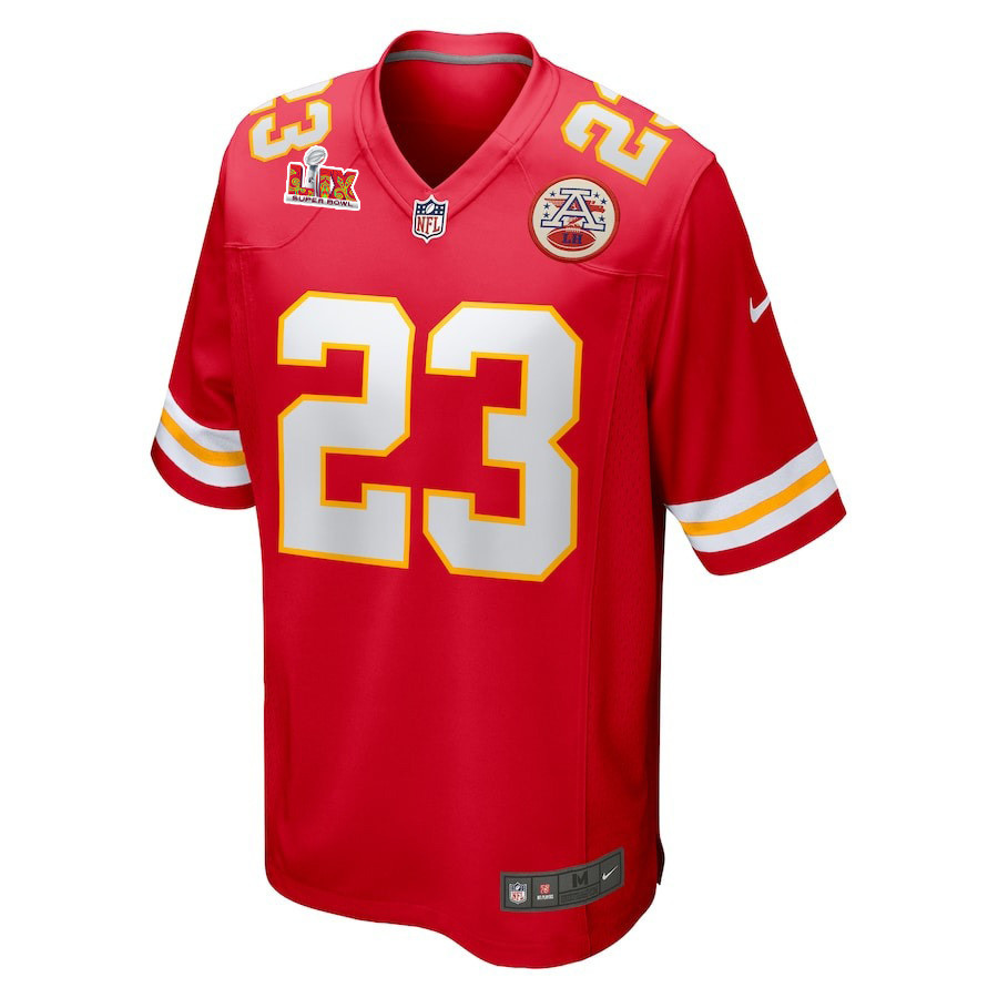 Alternative view of Drue Tranquill #23 Kansas City Chiefs Super Bowl LIX YOUTH Jersey - Red JS1125 nicesnker