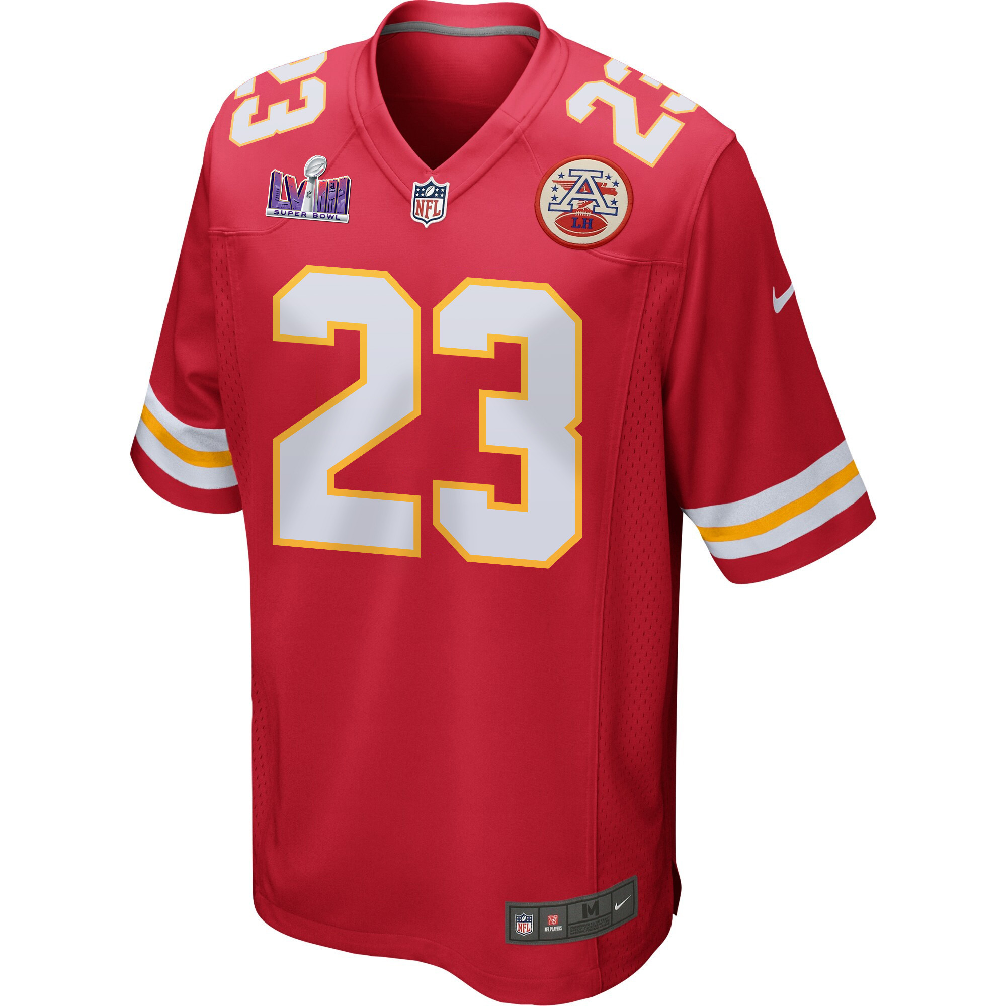 Alternative view of Drue Tranquill 23 Kansas City Chiefs Super Bowl LVIII Patch Game Men Jersey - Red JS6553 nicesnker