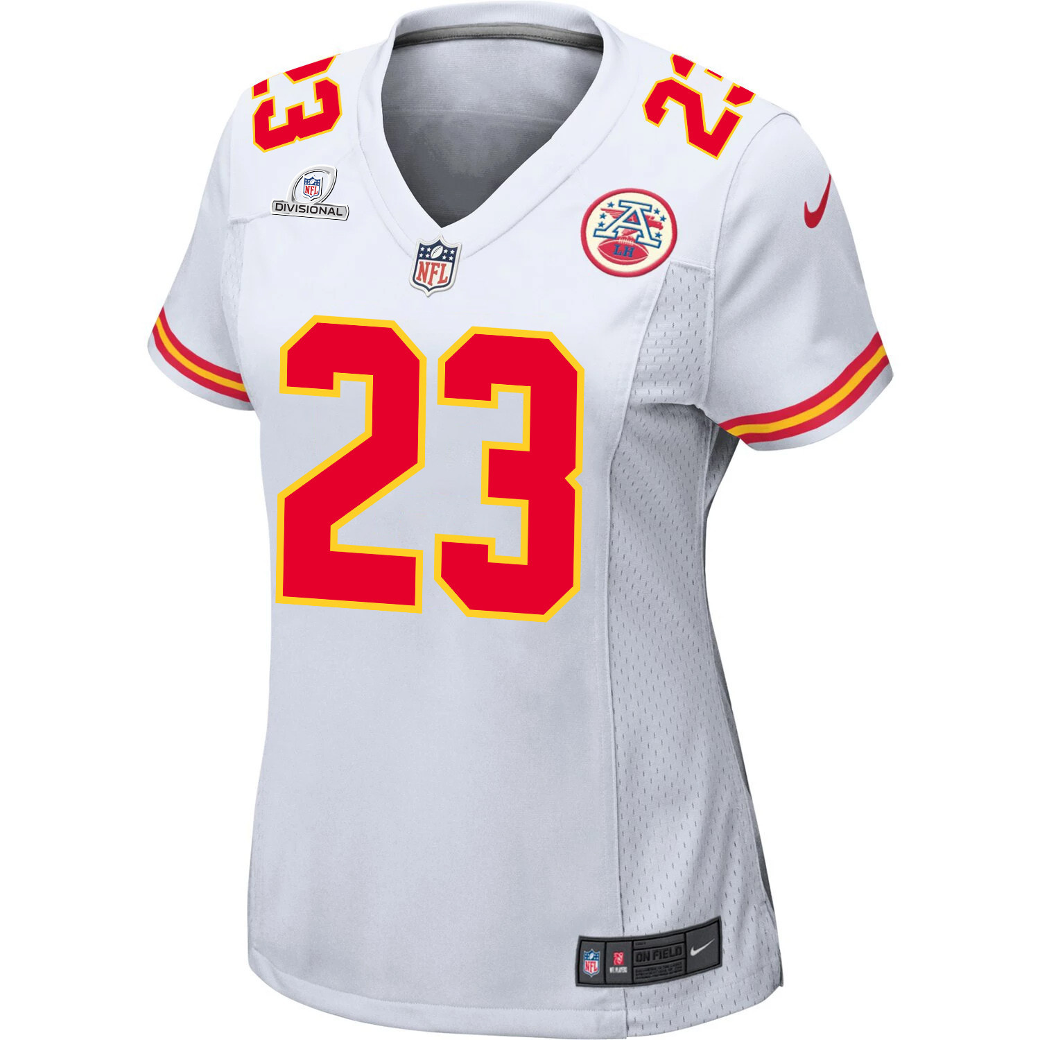 Alternative view of Drue Tranquill 23 Kansas City Chiefs Super Bowl LVIII Patch Game Women Jersey - White JS2002 nicesnker