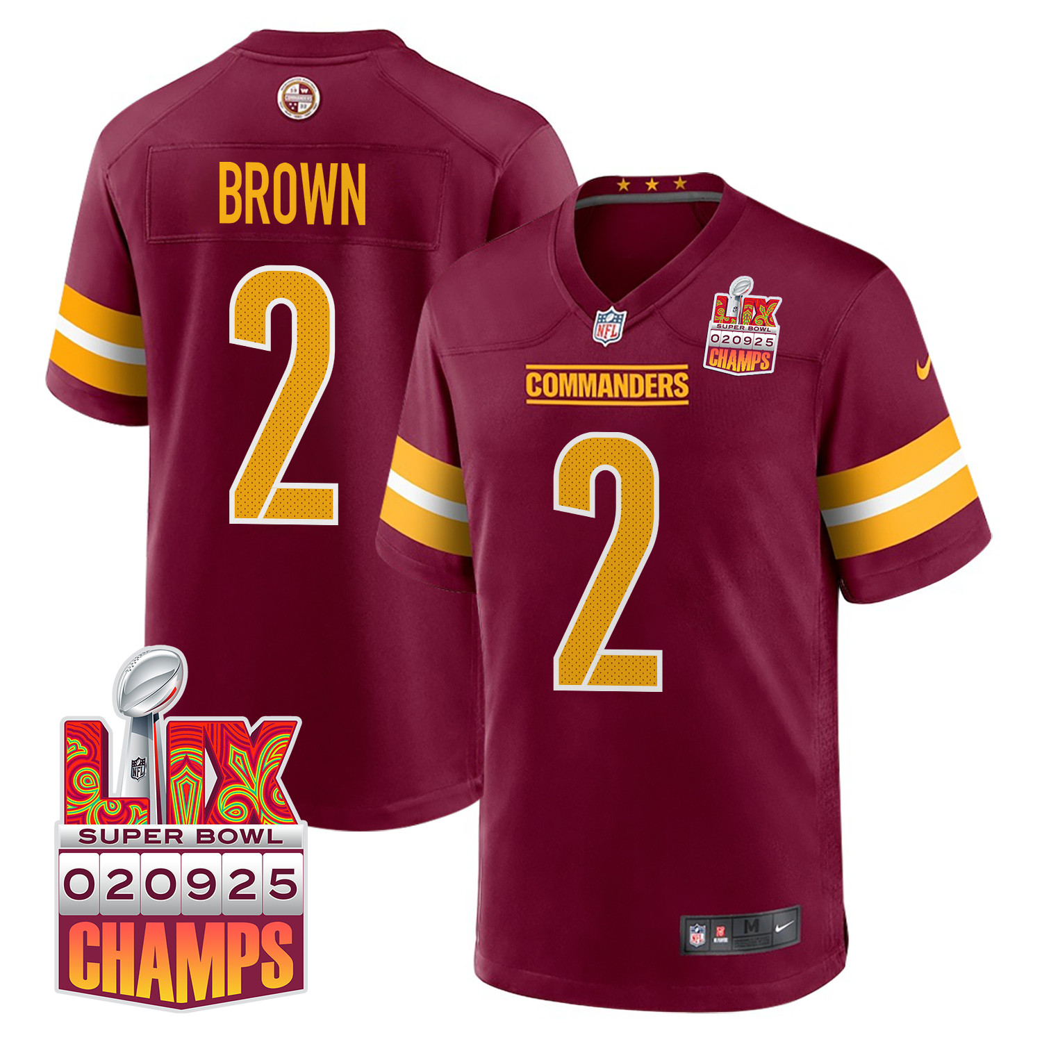 Dyami Brown 2 Washington Commanders Super Bowl LIX Champions Patch Game Men Jersey - Burgundy JS9653 nicesnker