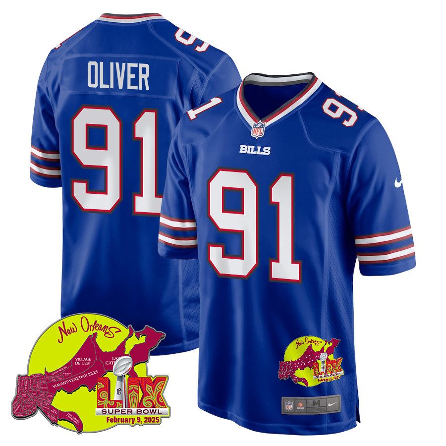 Ed Oliver 91 Buffalo Bills Super Bowl LIX New Orleans Patch Game Men Jersey - Royal JS2305 nicesnker