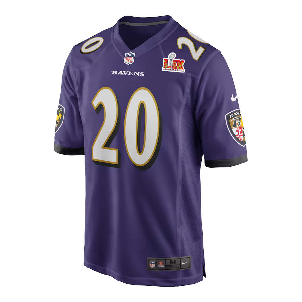Alternative view of Ed Reed #20 Baltimore Ravens Super Bowl LIX Jersey - Men's - Purple JS8820 nicesnker