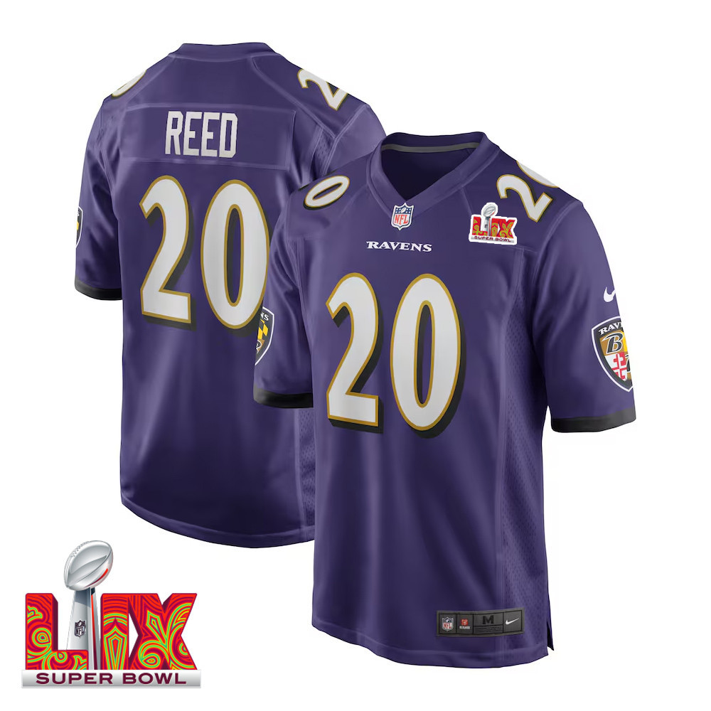 Ed Reed #20 Baltimore Ravens Super Bowl LIX Jersey - Men's - Purple JS8820 nicesnker