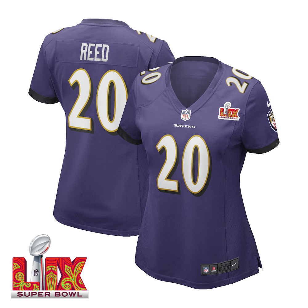 Ed Reed #20 Baltimore Ravens Super Bowl LIX Women's Jersey - Purple JS4923 nicesnker