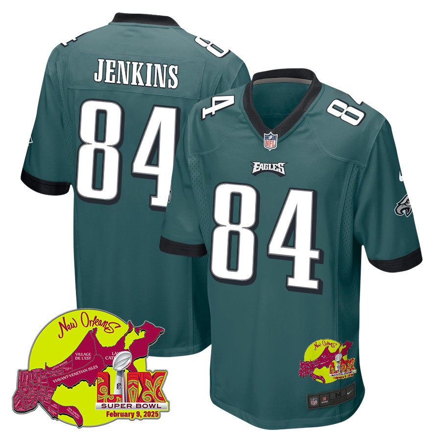 E.J. Jenkins 84 Philadelphia Eagles Super Bowl LIX New Orleans Patch Game Men Jersey - Midnight Green JS5036 nicesnker