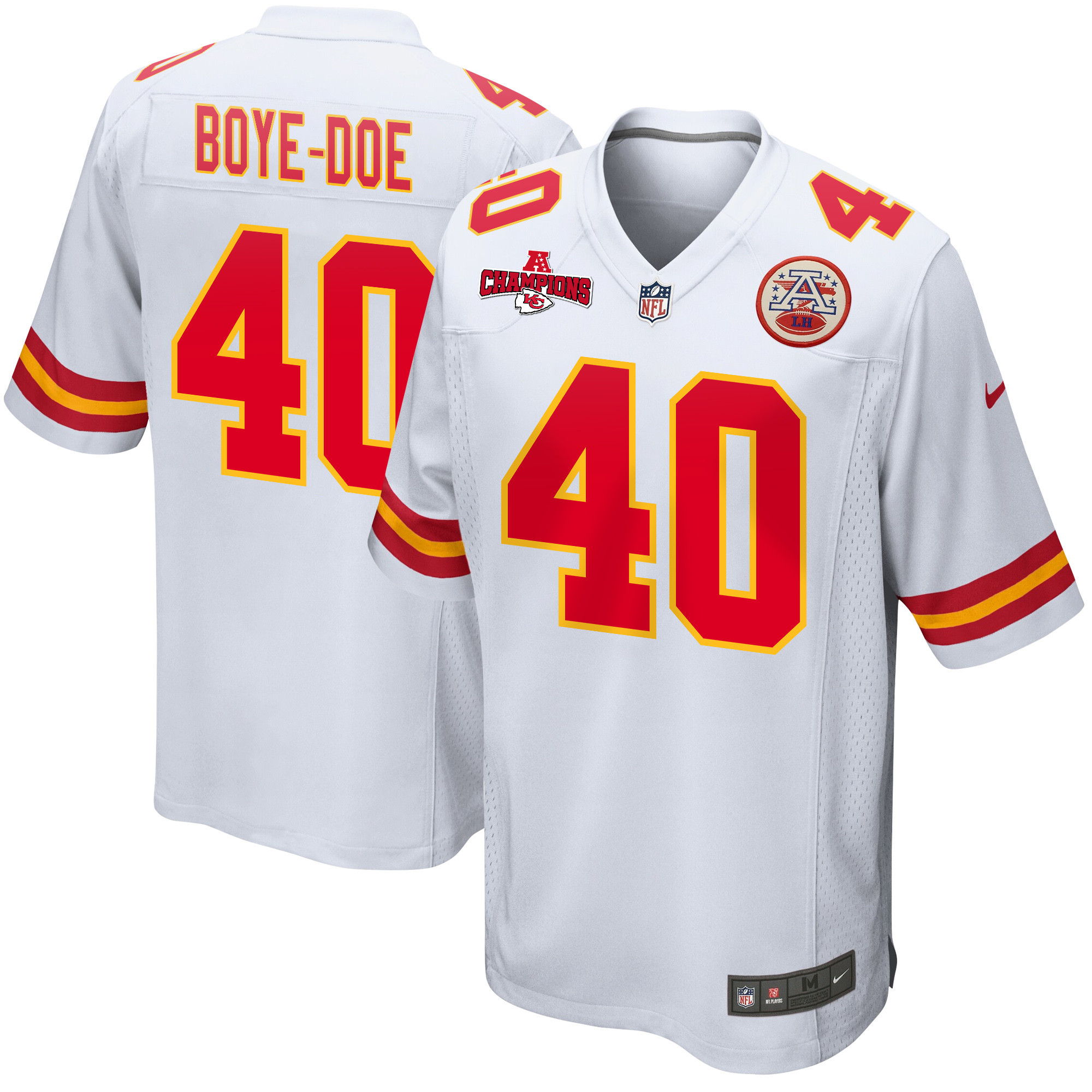 Ekow Boye-Doe 40 Kansas City Chiefs AFC Champions Patch Game Men Jersey - White JS7503 nicesnker