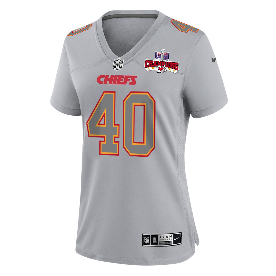 Alternative view of Ekow Boye-Doe 40 Kansas City Chiefs Super Bowl LVIII Champions 4 Stars Patch Atmosphere Fashion Game Women Jersey - Gray JS3978 nicesnker