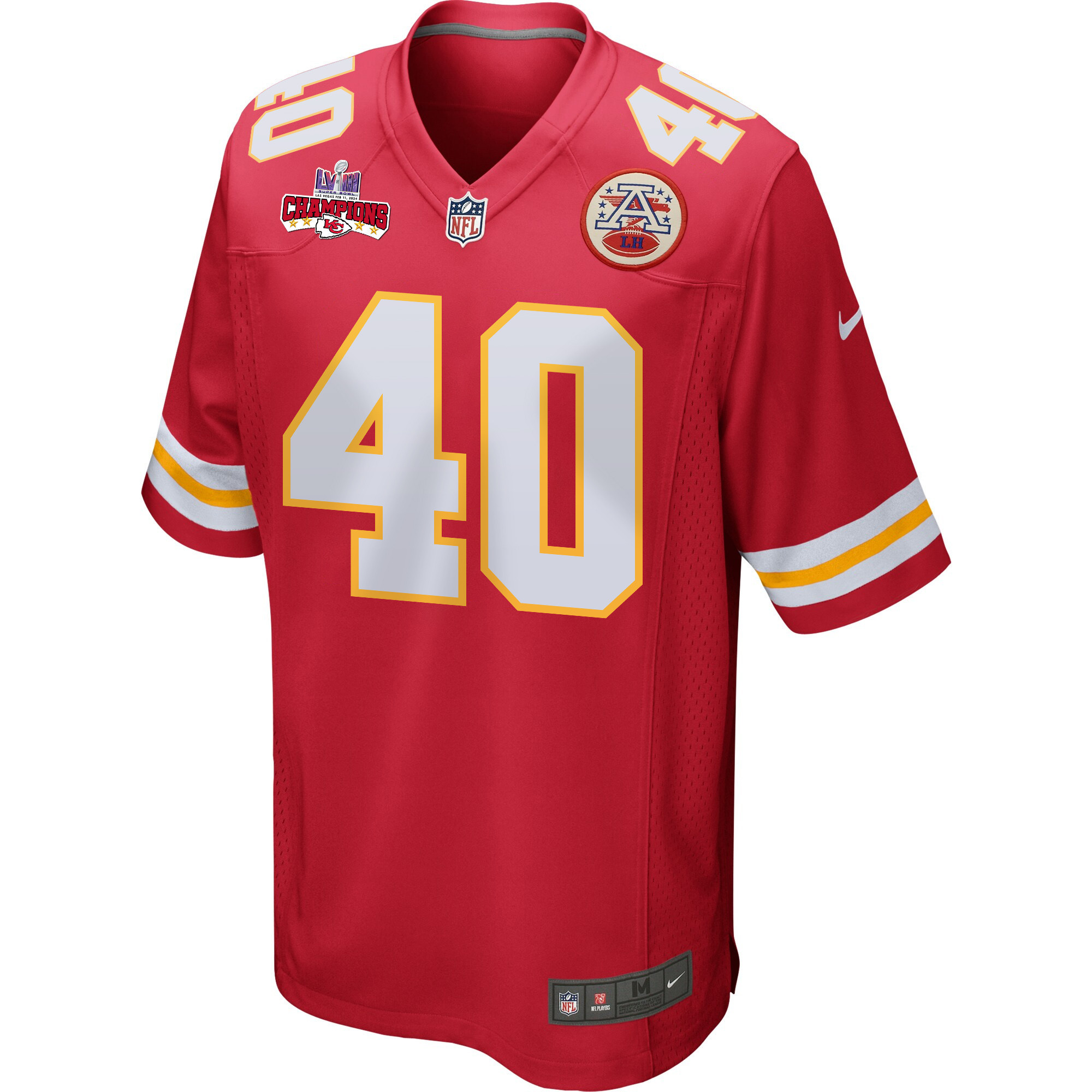 Alternative view of Ekow Boye-Doe 40 Kansas City Chiefs Super Bowl LVIII Champions 4 Stars Patch Game Men Jersey - Red JS6615 nicesnker