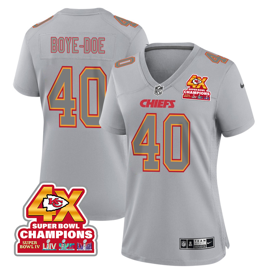 Ekow Boye-Doe 40 Kansas City Chiefs Super Bowl LVIII Champions 4X Atmosphere Fashion Game Women Jersey - Gray JS5085 nicesnker