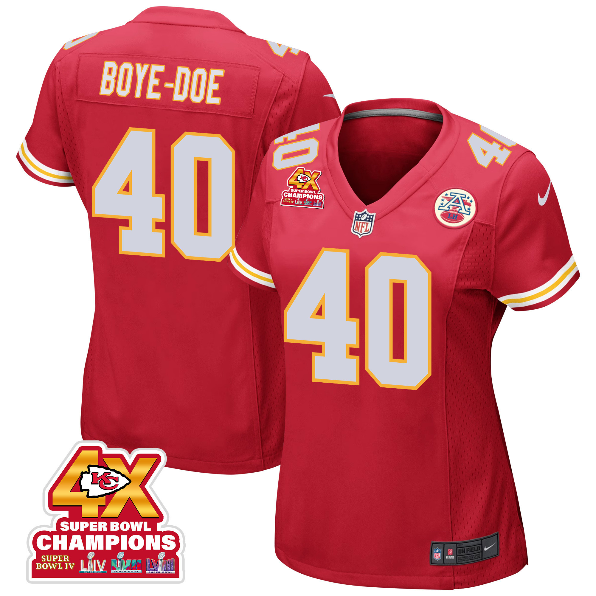 Ekow Boye-Doe 40 Kansas City Chiefs Super Bowl LVIII Champions 4X Game Women Jersey - Red JS7556 nicesnker