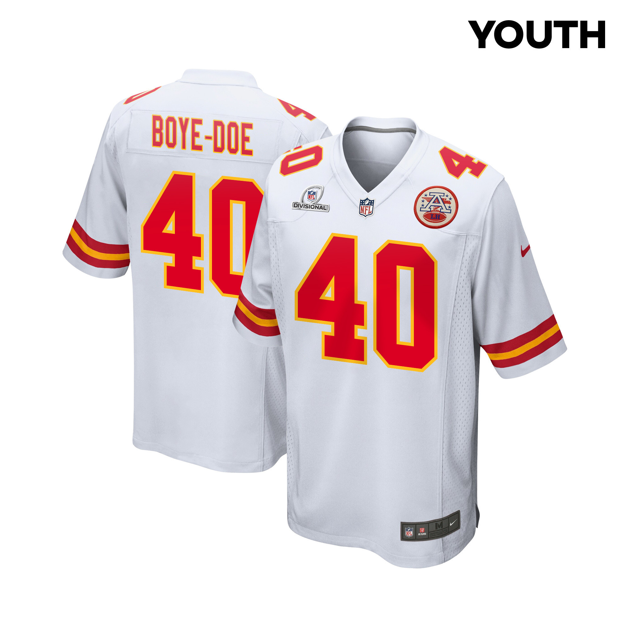 Ekow Boye-Doe 40 Kansas City Chiefs Super Bowl LVIII Patch Game YOUTH Jersey - White JS9422 nicesnker