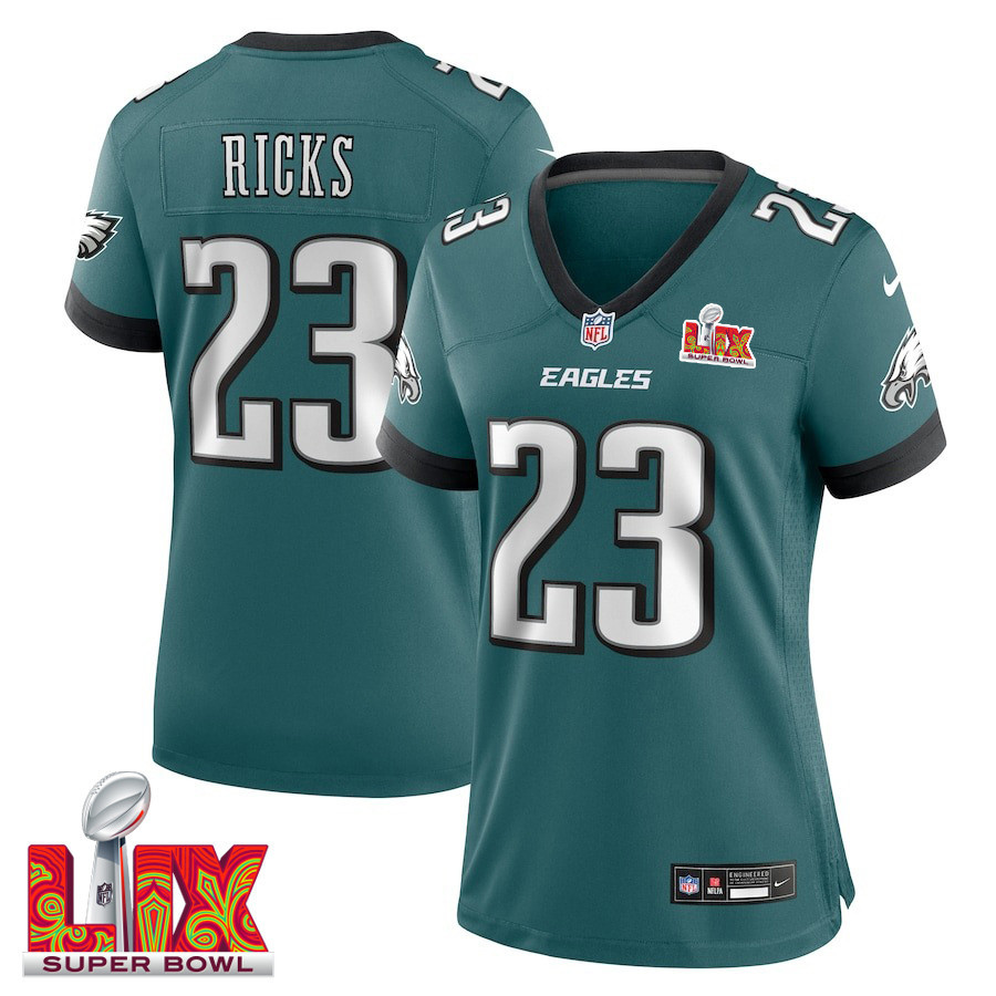 Eli Ricks #23 Philadelphia Eagles Super Bowl LIX Women's Jersey - Midnight Green JS2531 nicesnker